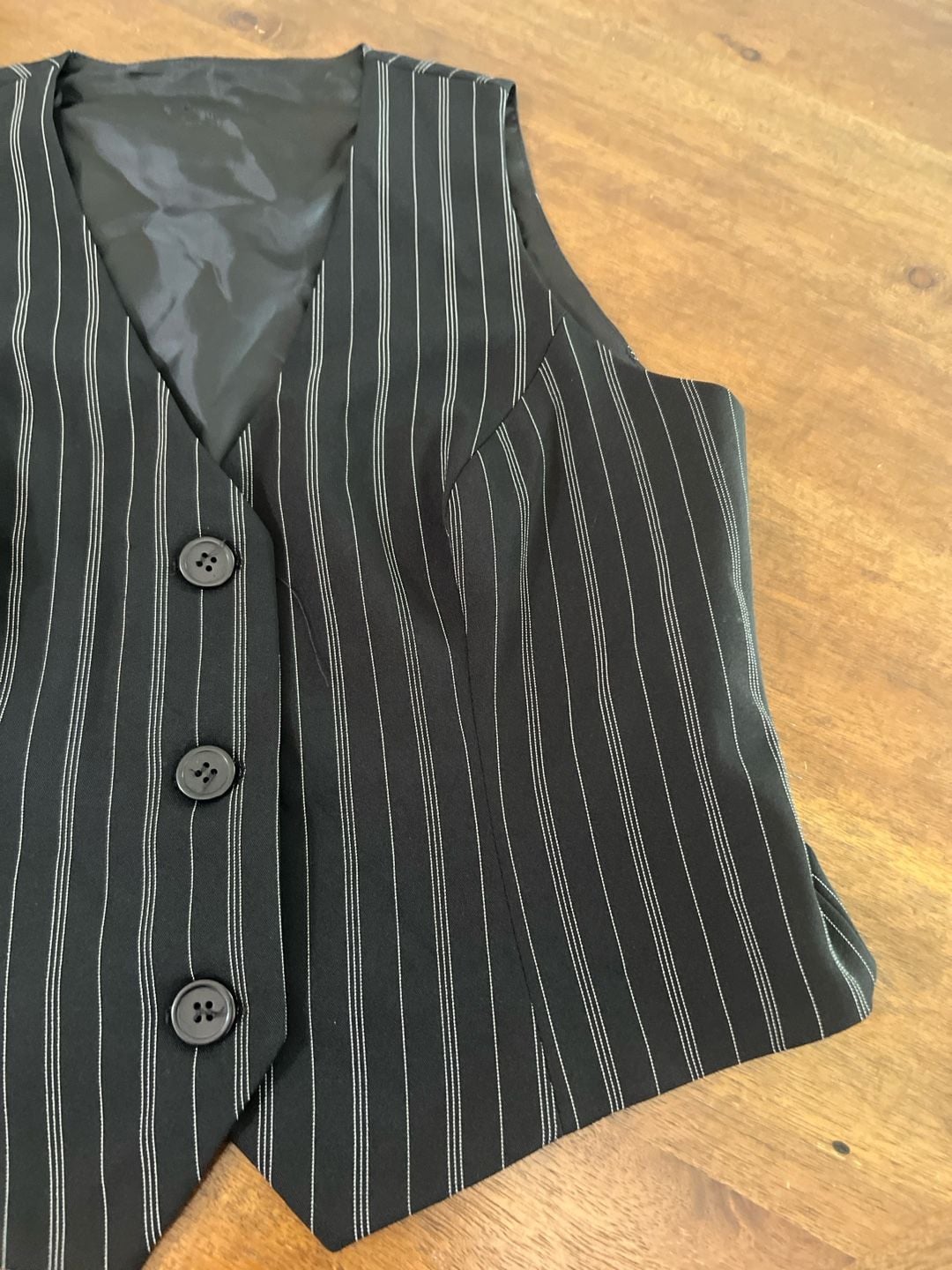 INC International Concepts Women's Black Pinstripe Tailored V-Neck Vest Waistcoat 5