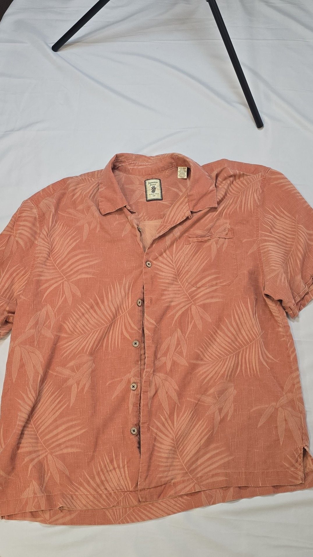 Jamaica Jaxx XXL 100% Silk Pigment Dyed Jacquard Palm Leaf Hawaiian Shirt Peach 2