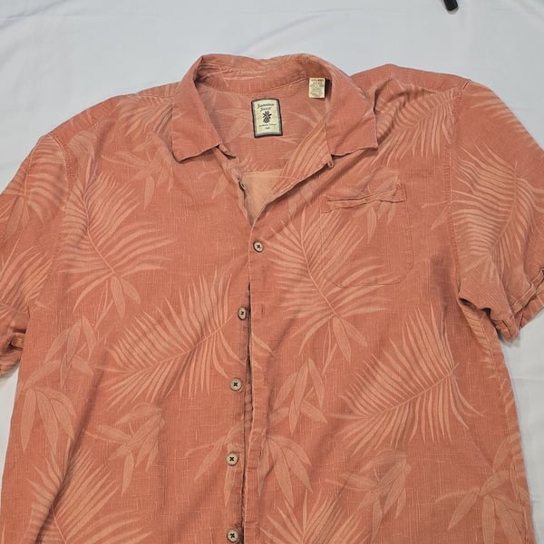 Jamaica Jaxx XXL 100% Silk Pigment Dyed Jacquard Palm Leaf Hawaiian Shirt Peach