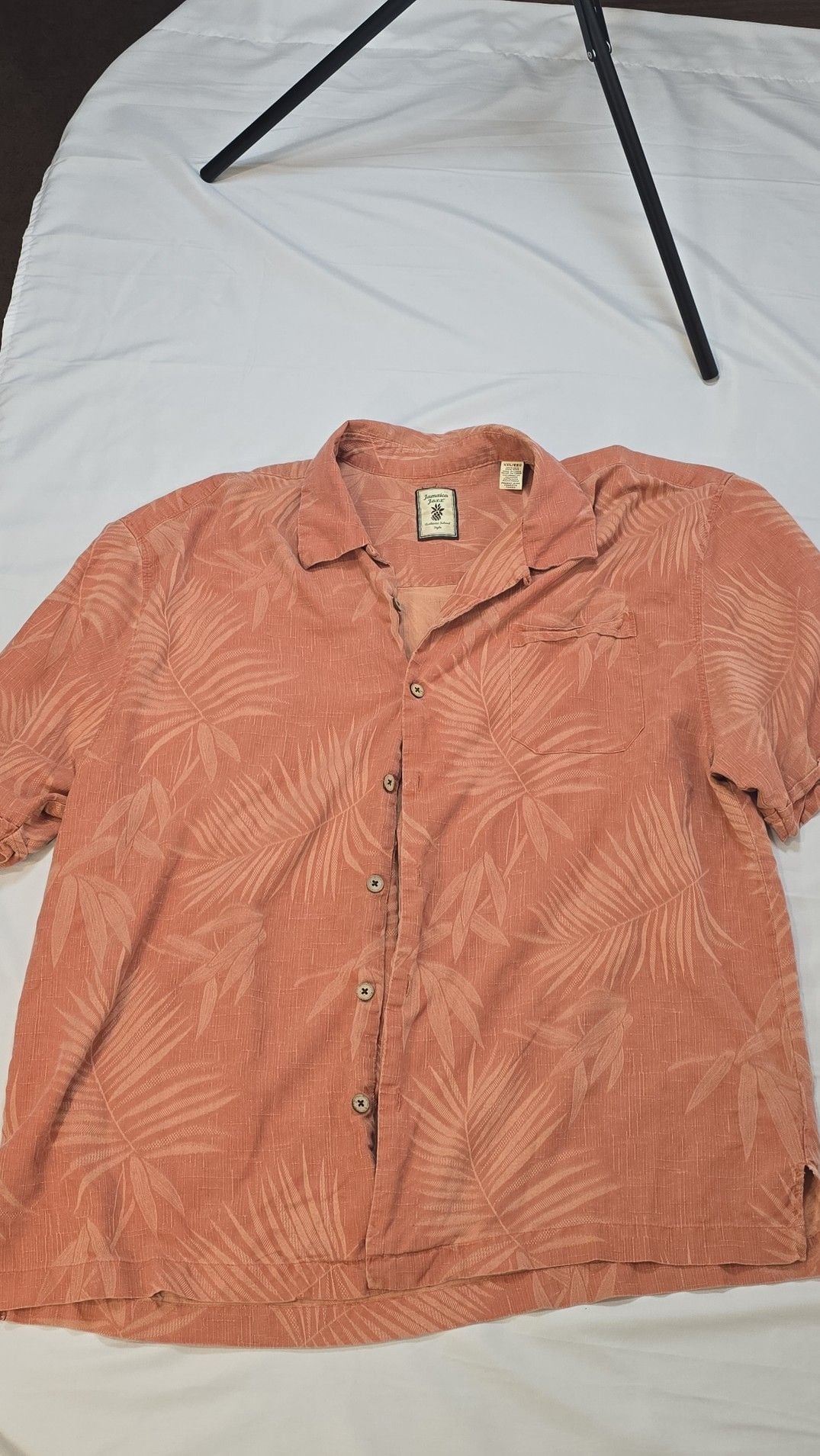 Jamaica Jaxx XXL 100% Silk Pigment Dyed Jacquard Palm Leaf Hawaiian Shirt Peach 3