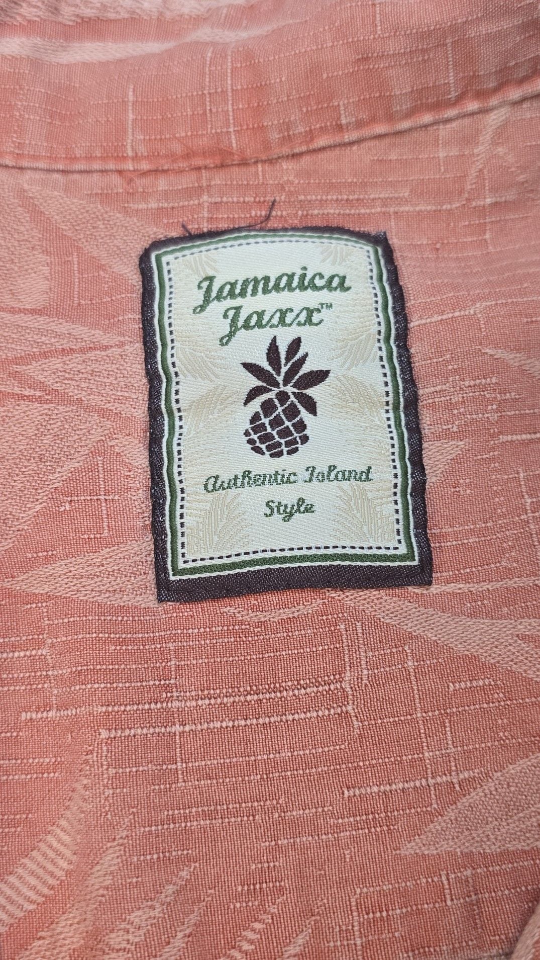 Jamaica Jaxx XXL 100% Silk Pigment Dyed Jacquard Palm Leaf Hawaiian Shirt Peach 5