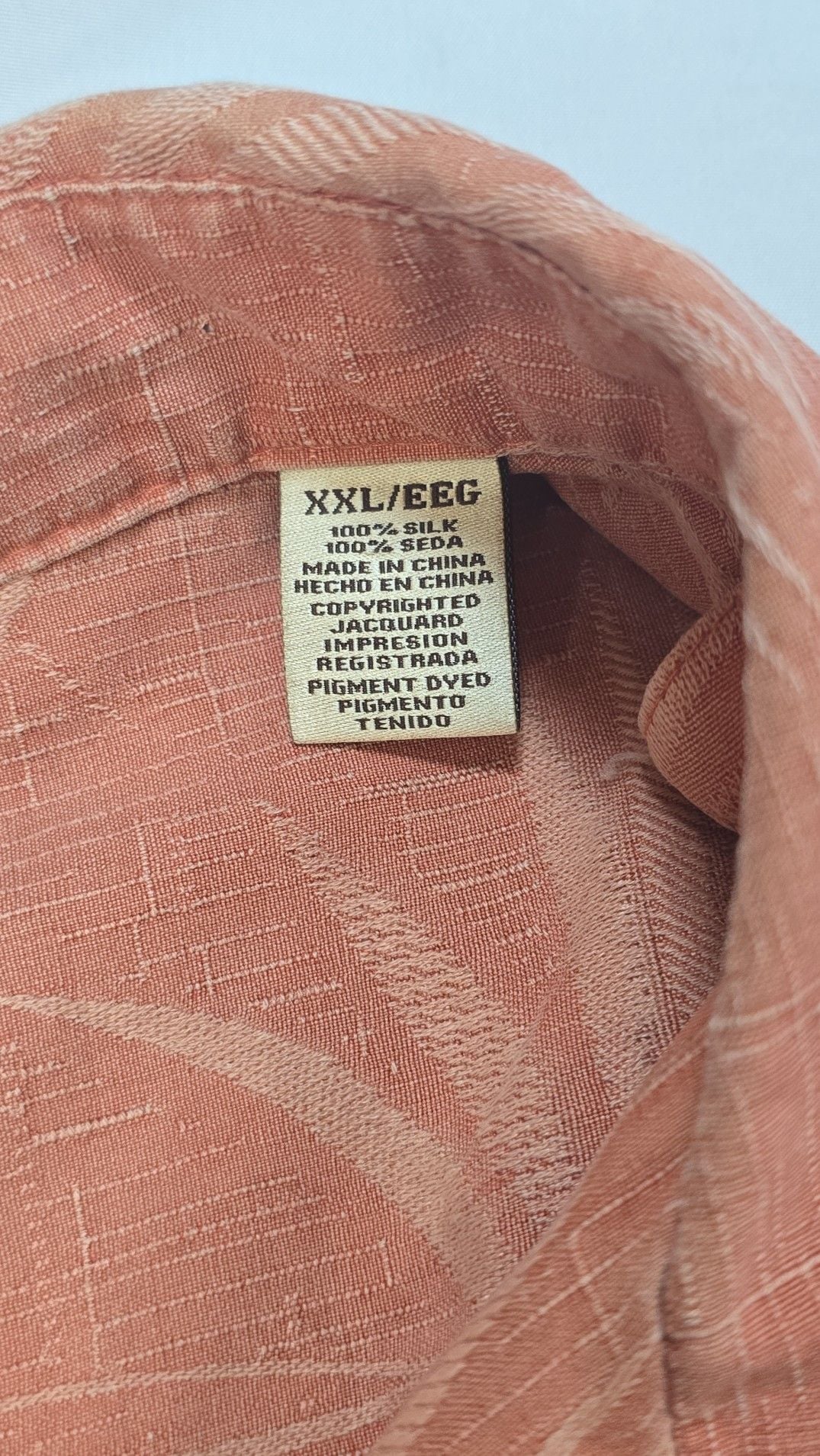 Jamaica Jaxx XXL 100% Silk Pigment Dyed Jacquard Palm Leaf Hawaiian Shirt Peach 6