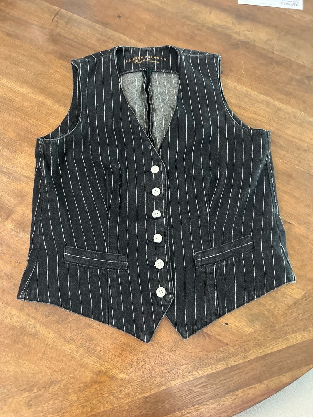 Lauren Jeans Co. Ralph Lauren Vintage Pinstriped Denim Vest Black 2