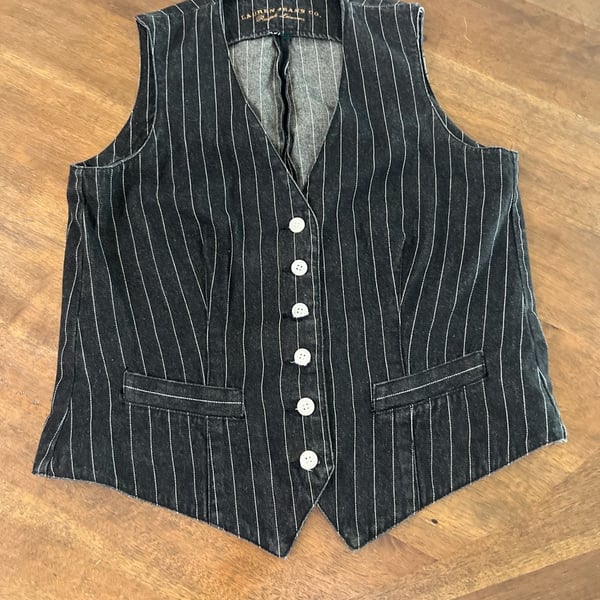 Lauren Jeans Co. Ralph Lauren Vintage Pinstriped Denim Vest Black