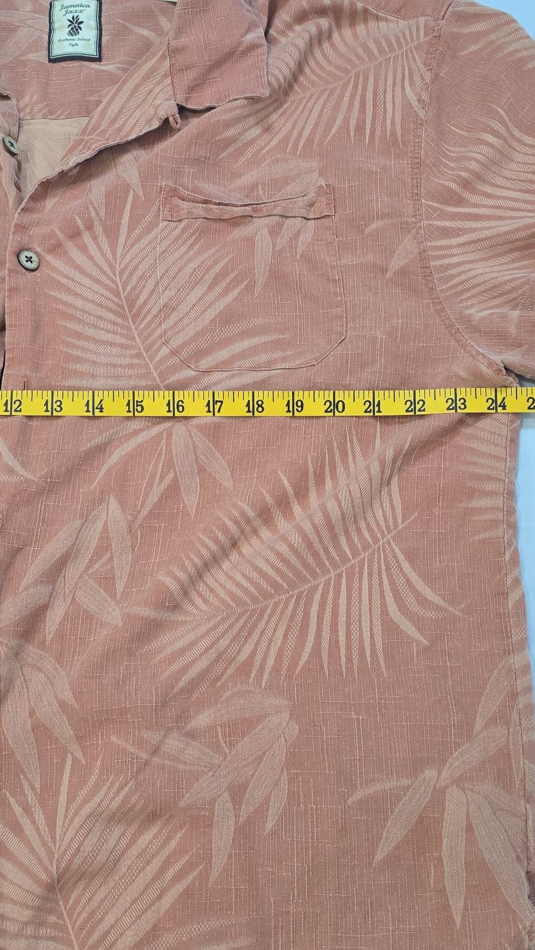 Jamaica Jaxx XXL 100% Silk Pigment Dyed Jacquard Palm Leaf Hawaiian Shirt Peach 9