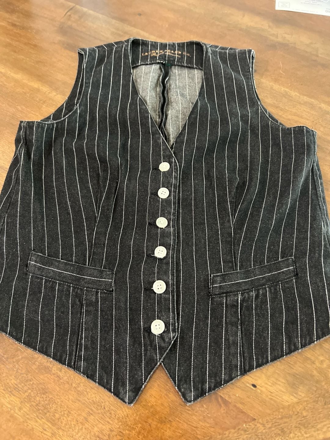Lauren Jeans Co. Ralph Lauren Vintage Pinstriped Denim Vest Black 3