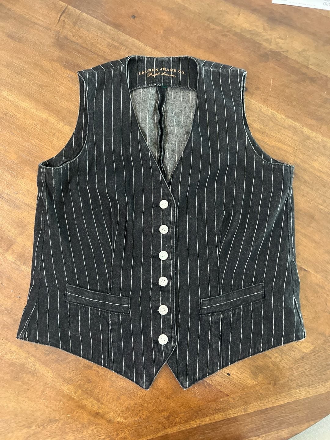 Lauren Jeans Co. Ralph Lauren Vintage Pinstriped Denim Vest Black 4