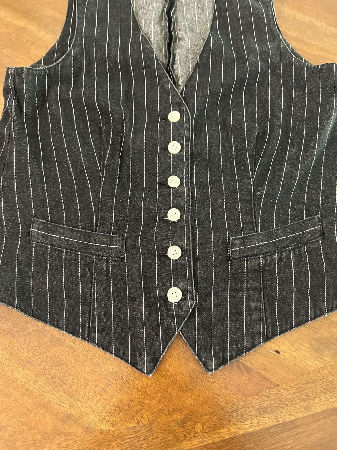 Lauren Jeans Co. Ralph Lauren Vintage Pinstriped Denim Vest Black 5