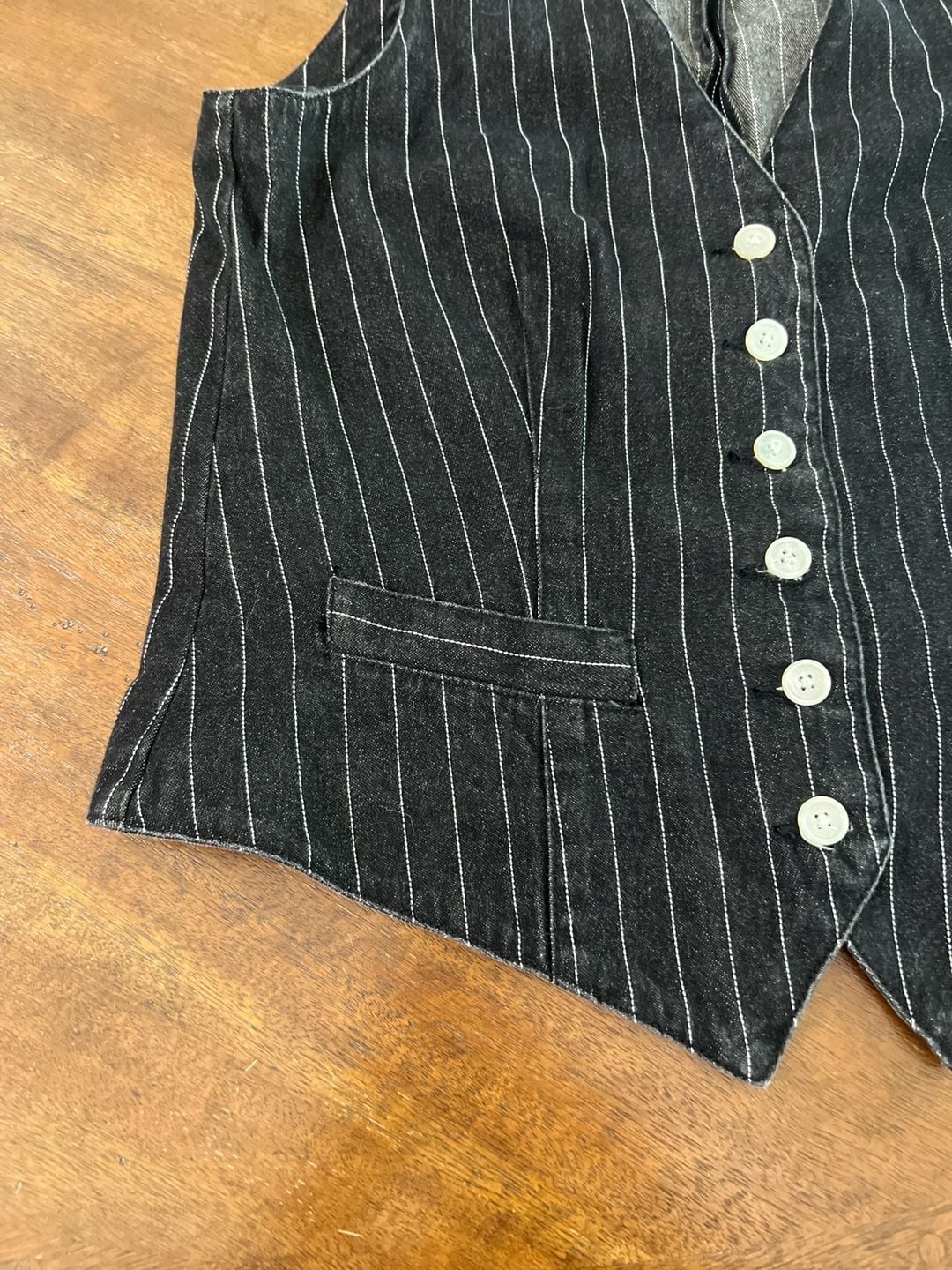 Lauren Jeans Co. Ralph Lauren Vintage Pinstriped Denim Vest Black 6
