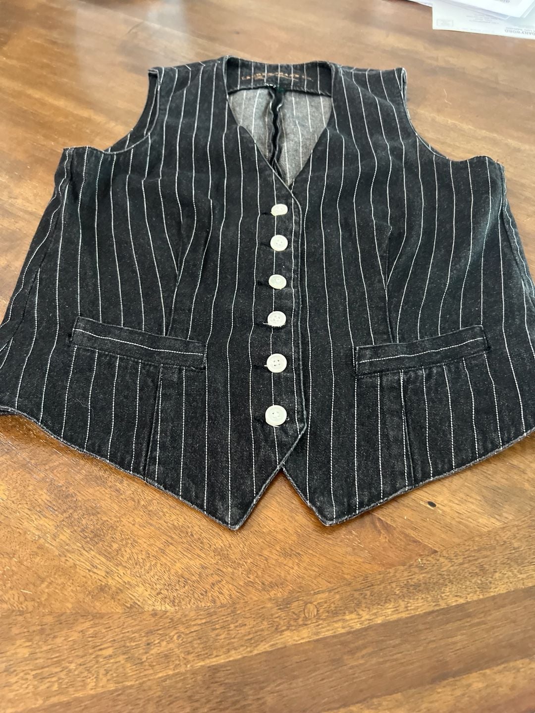 Lauren Jeans Co. Ralph Lauren Vintage Pinstriped Denim Vest Black 7