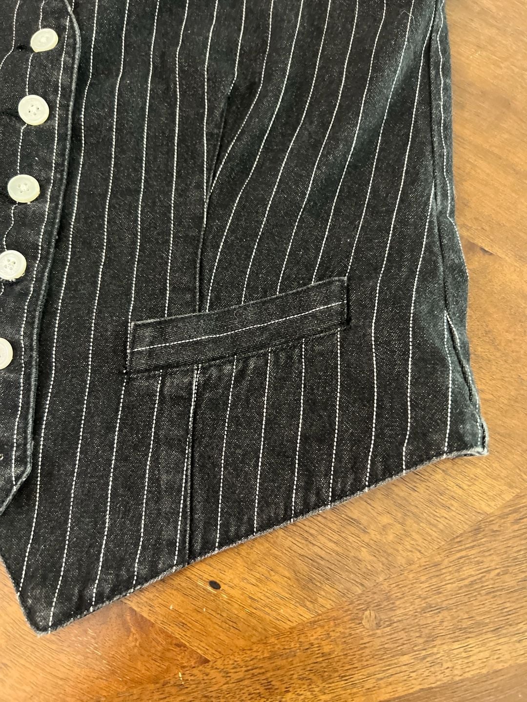 Lauren Jeans Co. Ralph Lauren Vintage Pinstriped Denim Vest Black 8