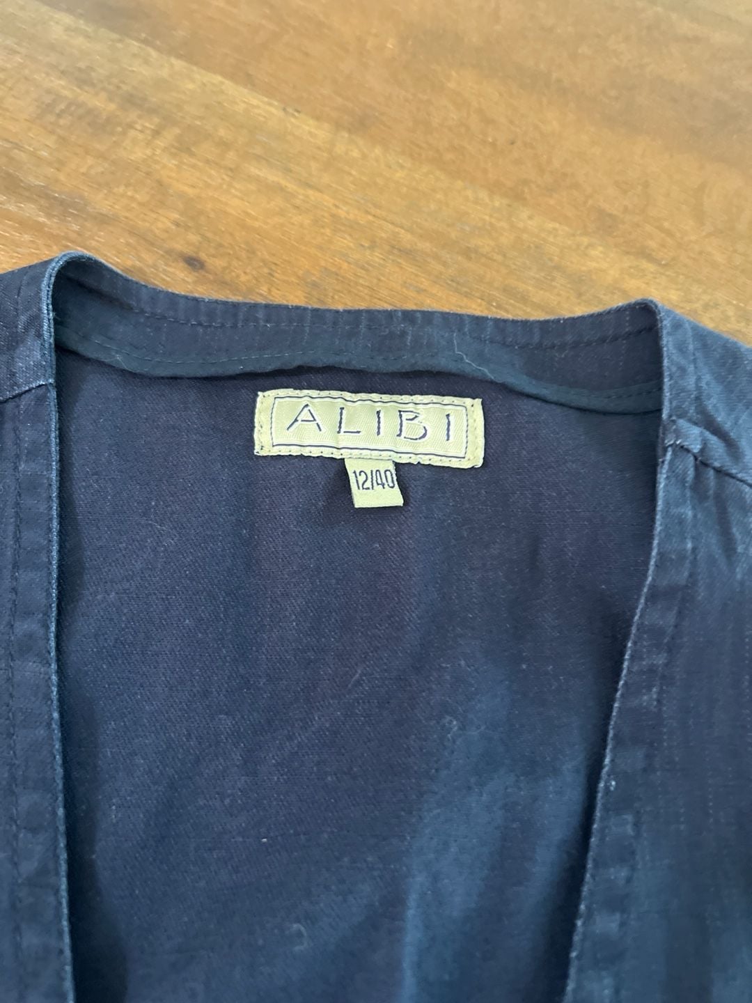 Alibi Navy Blue Denim Vest with Antique Gold Buttons and Cargo Pockets 8