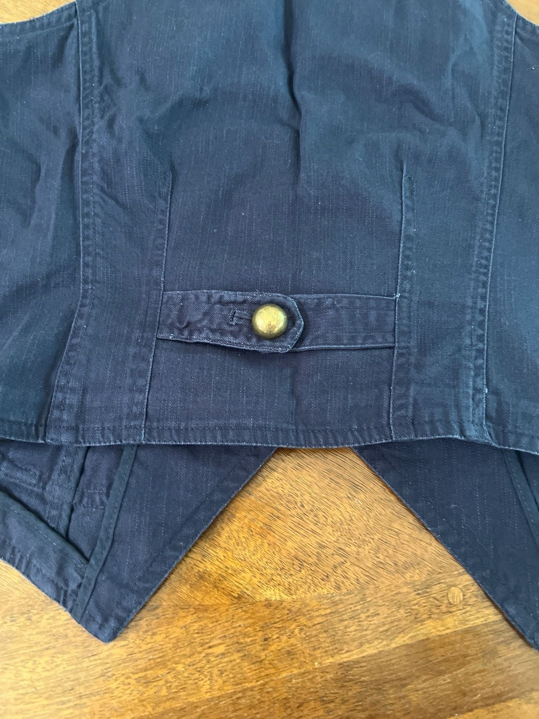 Alibi Navy Blue Denim Vest with Antique Gold Buttons and Cargo Pockets 10