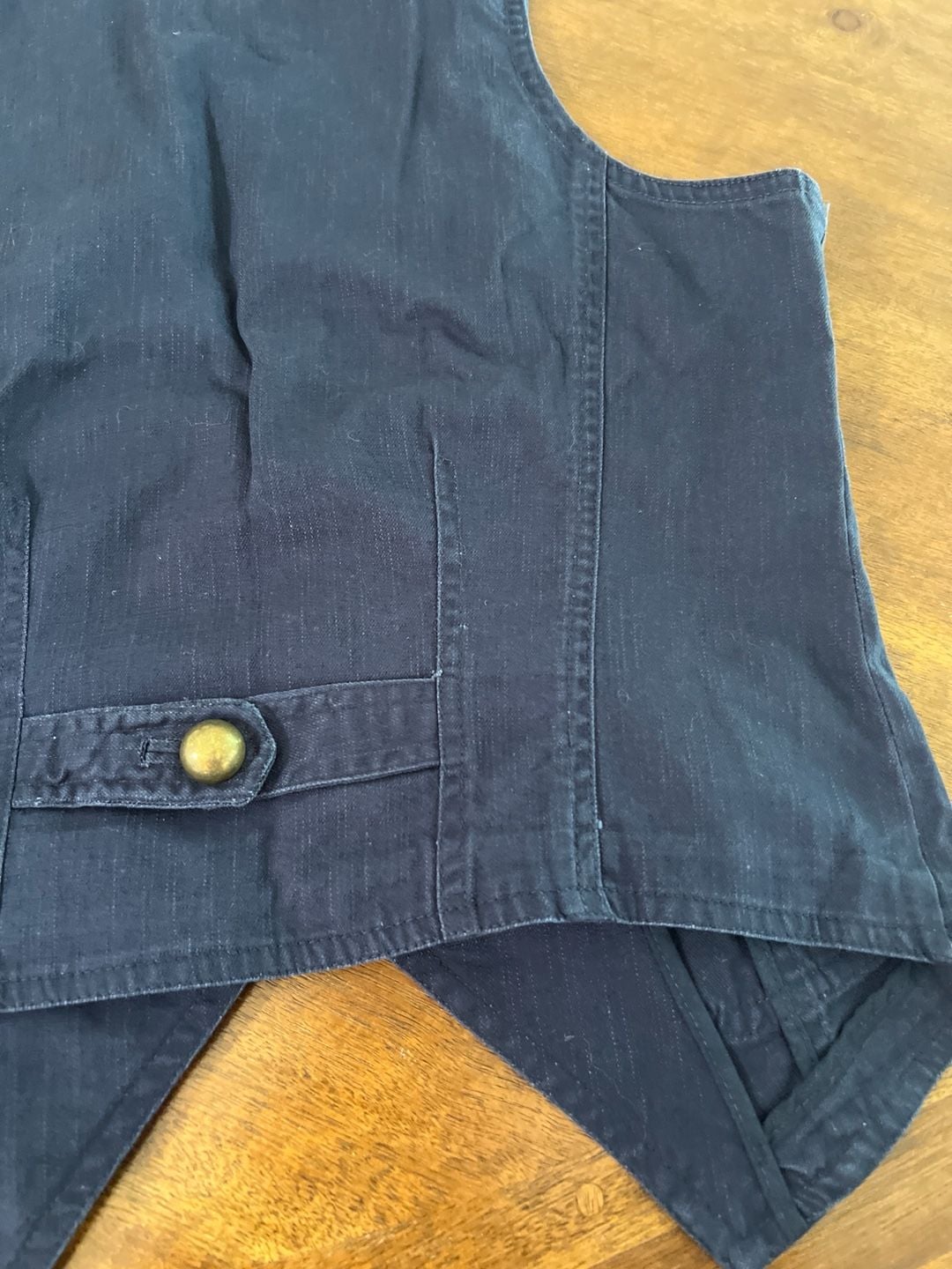 Alibi Navy Blue Denim Vest with Antique Gold Buttons and Cargo Pockets 11