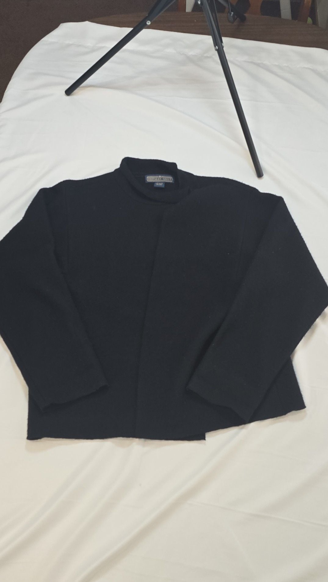 Herman Geist Vintage 100% Wool Open Front Mock Neck Jacket Black Size Large 2