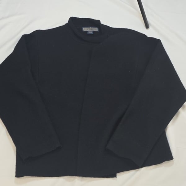 Herman Geist Vintage 100% Wool Open Front Mock Neck Jacket Black Size Large