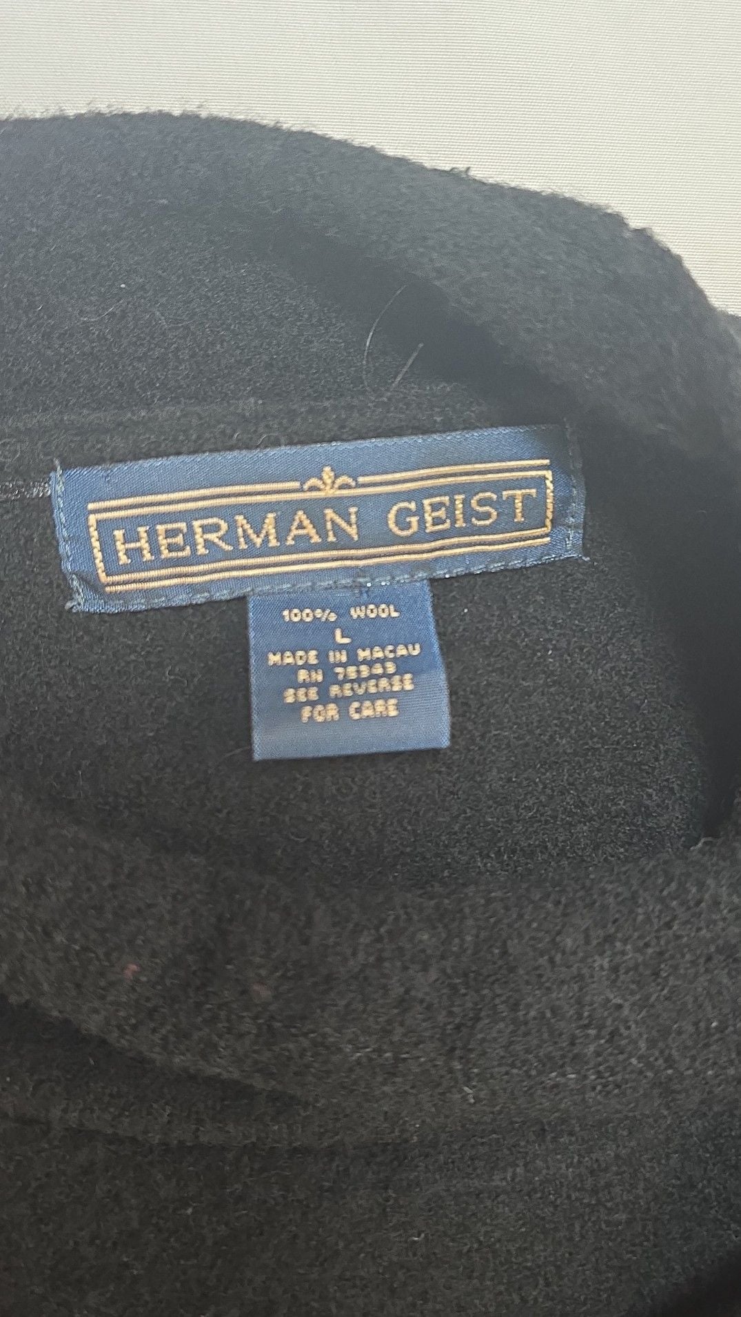 Herman Geist Vintage 100% Wool Open Front Mock Neck Jacket Black Size Large 3