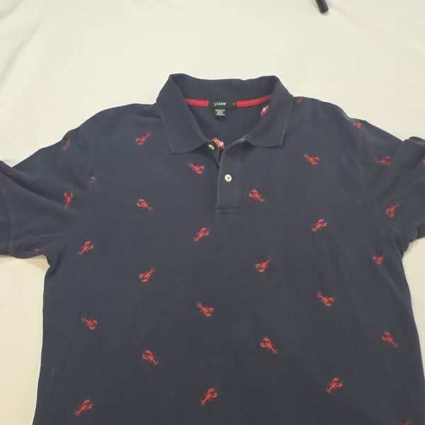 J.Crew Men's Large Navy Blue Cotton Pique Polo Shirt with Red Lobster Embroidery