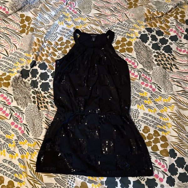 White House Black Market Sequin Check Halter Neck Dress