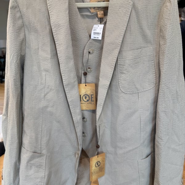 New Joseph Abboud Men's Seersucker Slim Fit Blazer and Vest 2-Piece Set Gray/White XL/2XLT