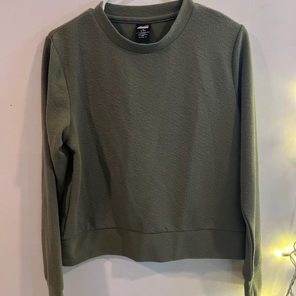 Avia Women's Medium Olive Green Textured Crewneck Pullover with Thumbholes