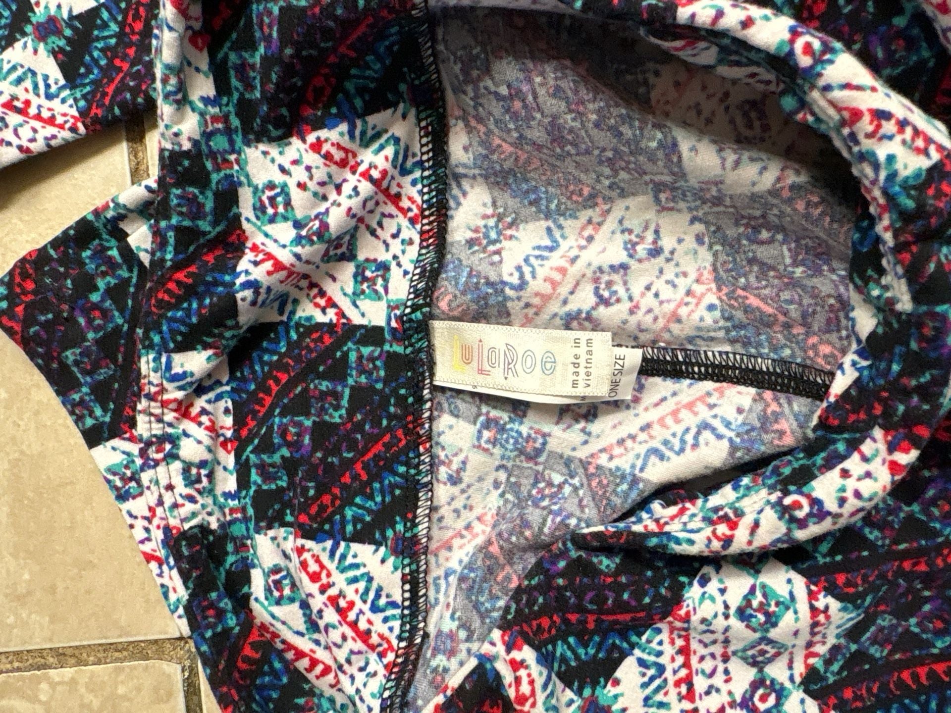 LuLaRoe One Size (OS) Leggings Black and White Geometric Patchwork Pattern 3