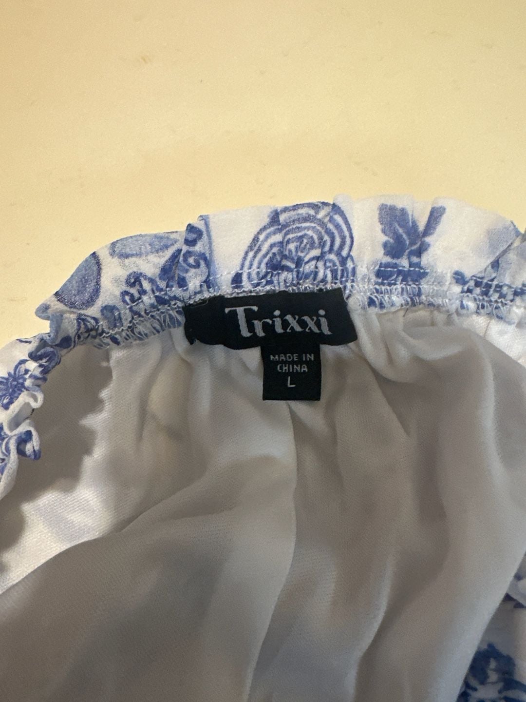 Trixxi Blue and White Floral Tile Print Smocked Waist Midi Dress 2