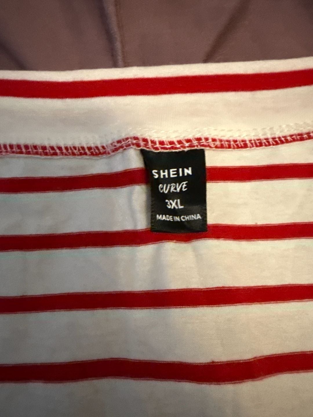 SHEIN Curve Red and White Striped Cold Shoulder V-Neck Tee 3XL 4