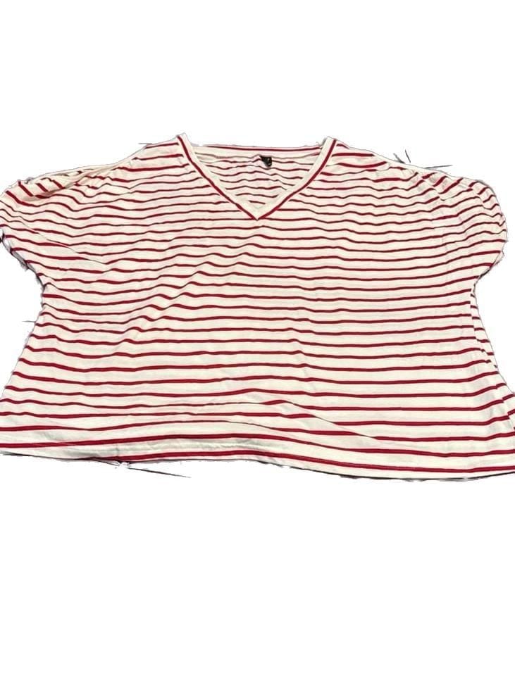SHEIN Curve Red and White Striped Cold Shoulder V-Neck Tee 3XL 3