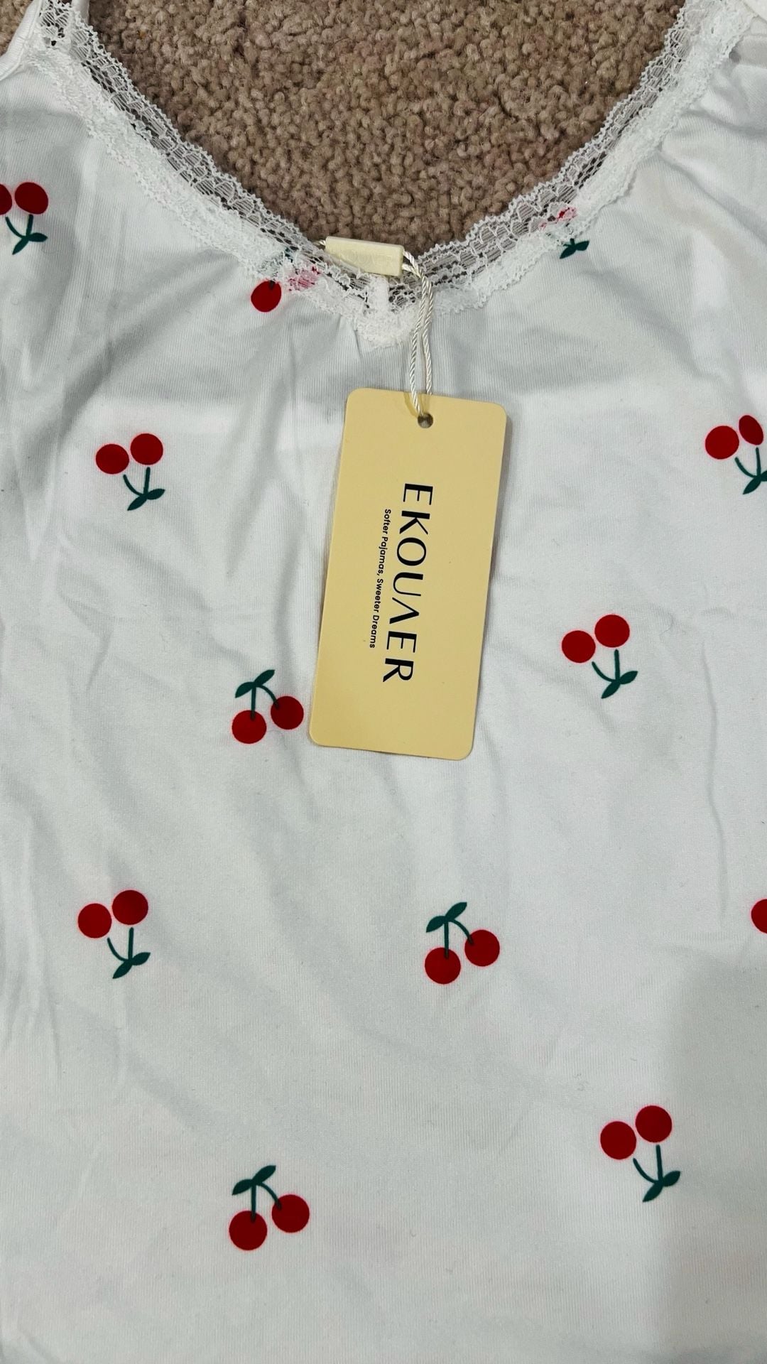 Ekouaer Women's Cherry Print Pajama Set Lace Trim Cami and Shorts 2 Piece Sleepwear 3