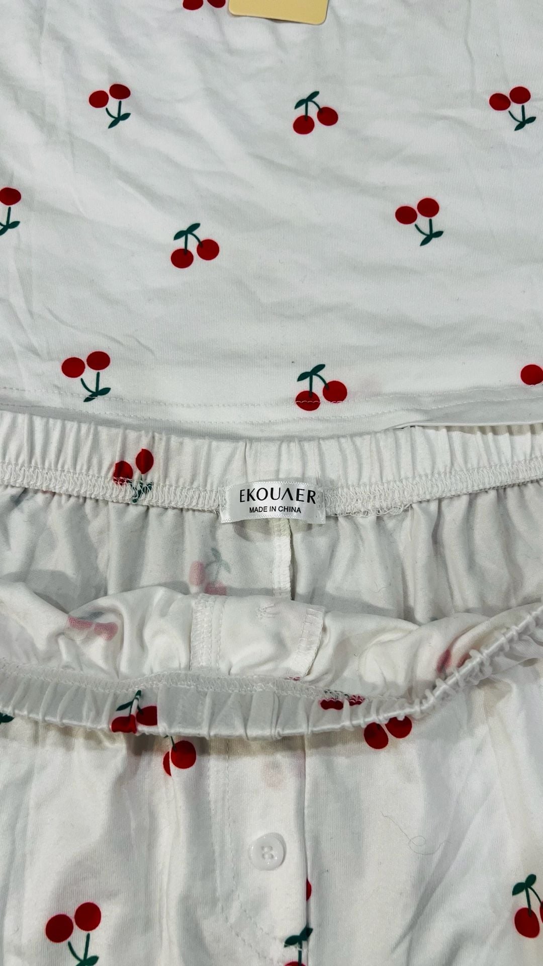 Ekouaer Women's Cherry Print Pajama Set Lace Trim Cami and Shorts 2 Piece Sleepwear 4