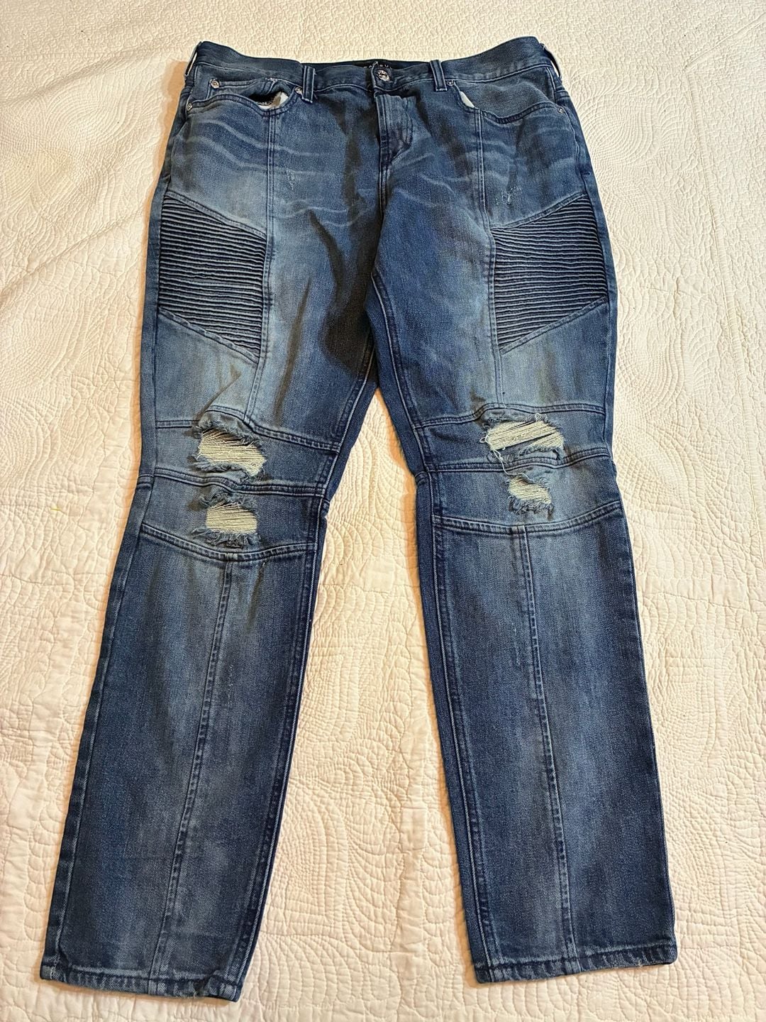 PacSun Stacked Skinny Comfort Stretch Blue Distressed Moto Biker Jeans 36x32 8