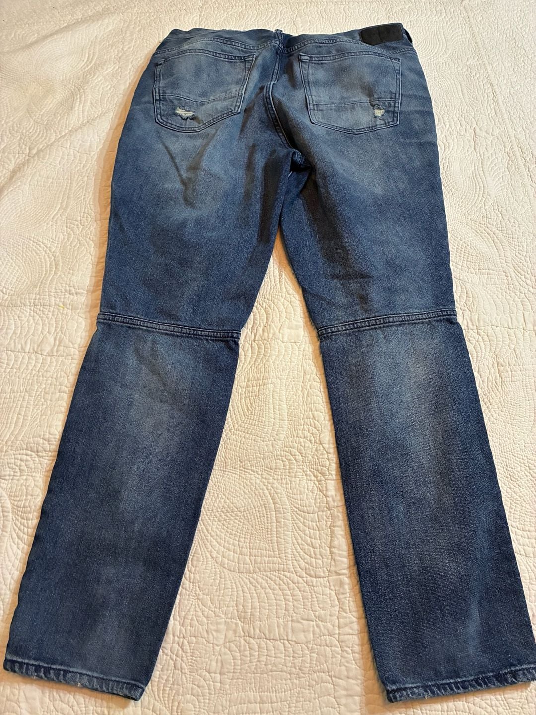 PacSun Stacked Skinny Comfort Stretch Blue Distressed Moto Biker Jeans 36x32 9