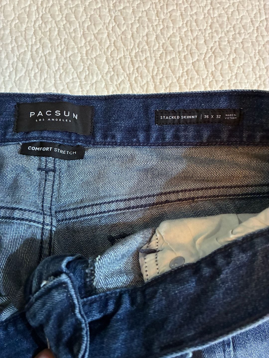 PacSun Stacked Skinny Comfort Stretch Blue Distressed Moto Biker Jeans 36x32 11