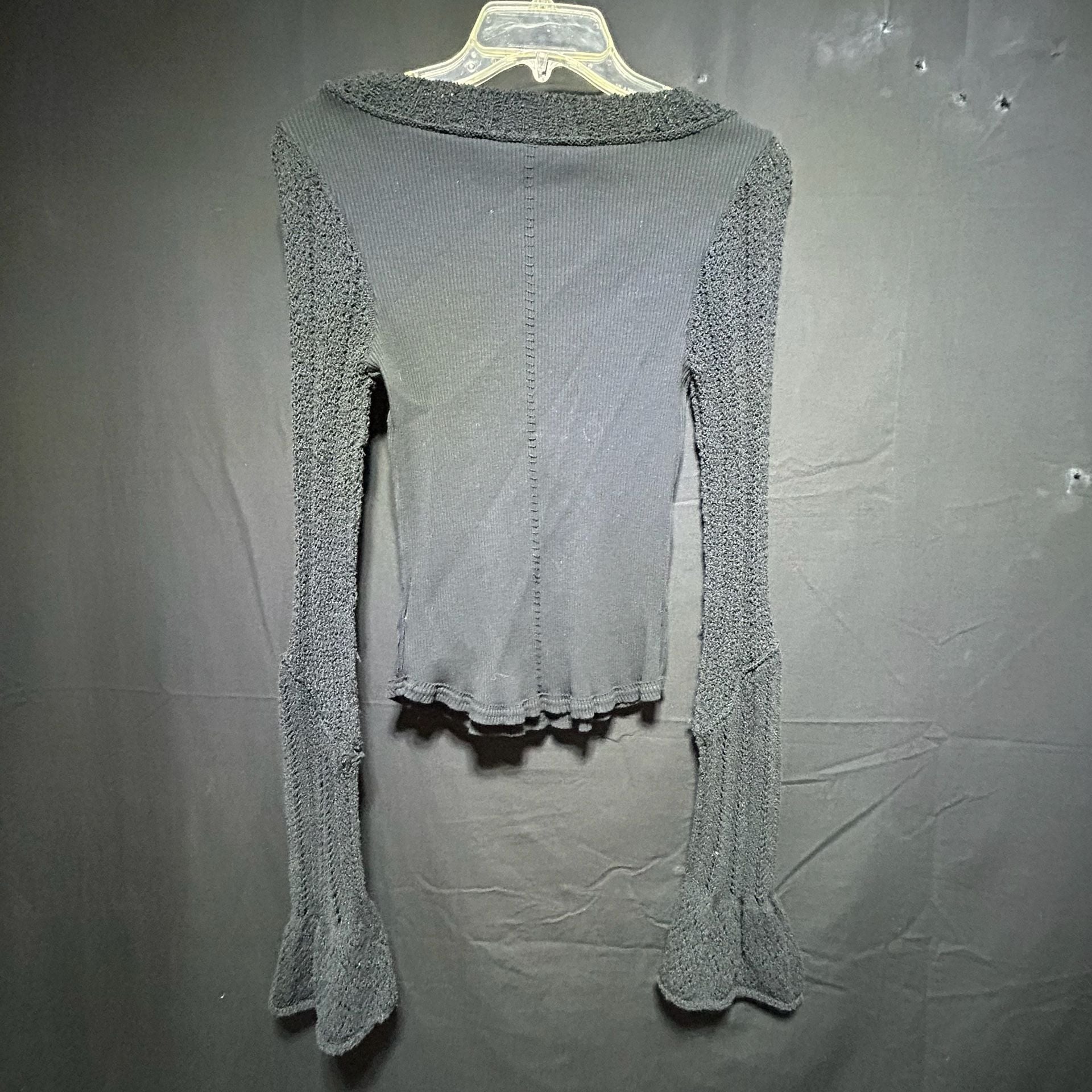 Boho Grunge Free People Sand Castle Ribbed Mixed Knit Bell Sleeve Top 5