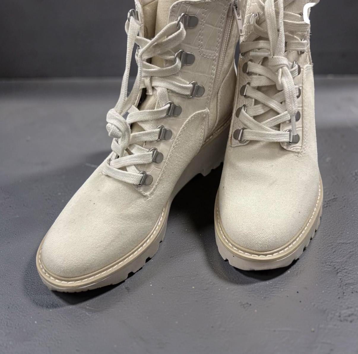 Dolce Vita Hank Ivory Canvas Lug Sole Combat Boots 2