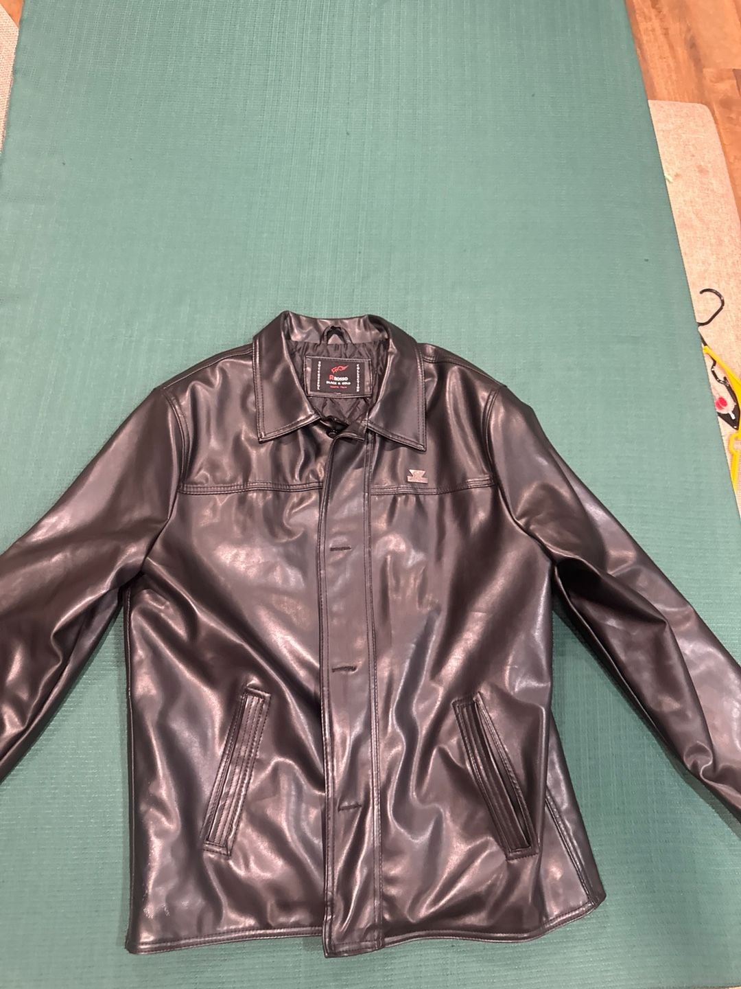 R Rosso Black & Gold Collection Men's Faux Leather Button-Up Jacket 2