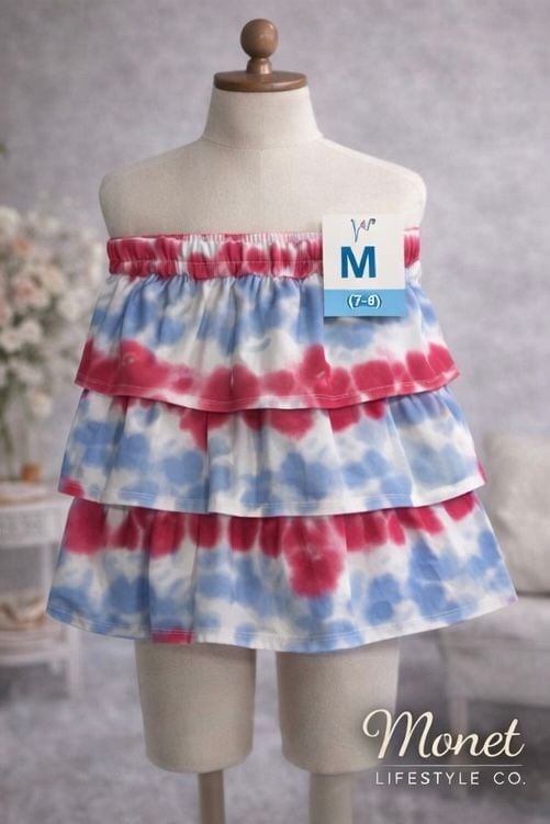 Girls Patriotic Red White and Blue Tie Dye Tiered Ruffle Skirt 2