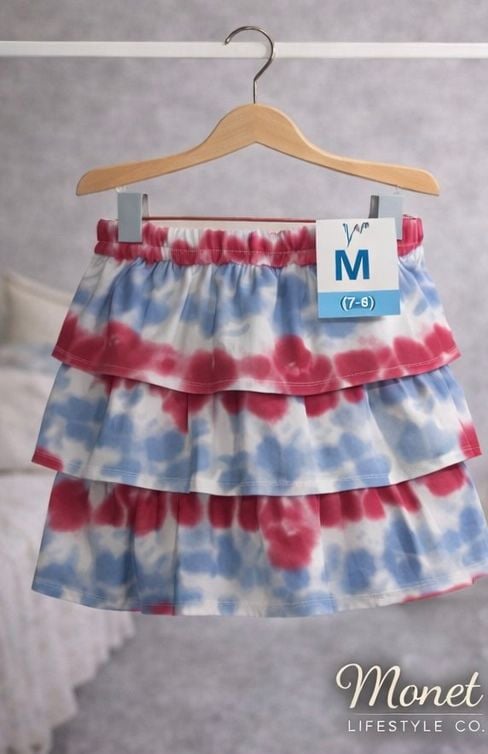 Girls Patriotic Red White and Blue Tie Dye Tiered Ruffle Skirt 5