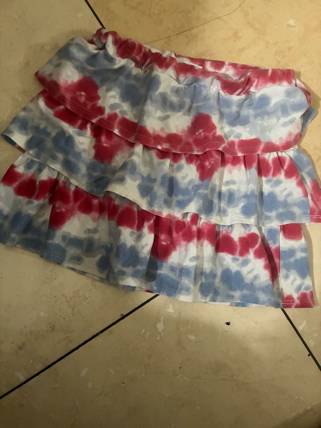 Girls Patriotic Red White and Blue Tie Dye Tiered Ruffle Skirt 6