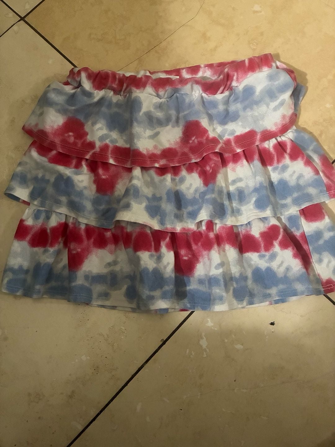 Girls Patriotic Red White and Blue Tie Dye Tiered Ruffle Skirt 7