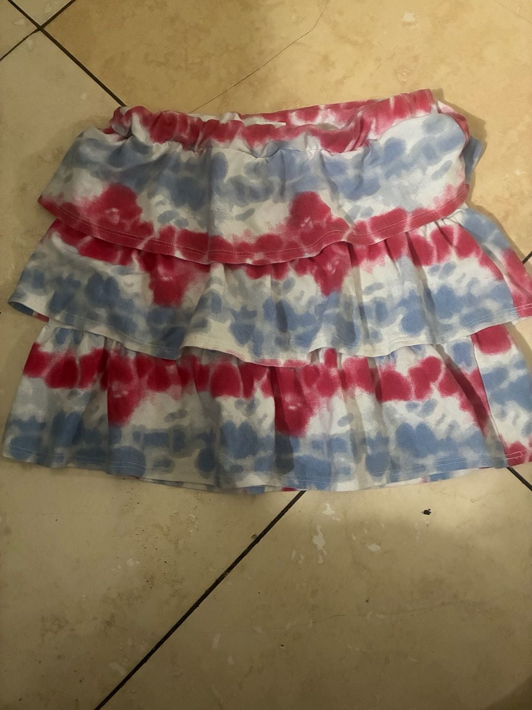 Girls Patriotic Red White and Blue Tie Dye Tiered Ruffle Skirt 8