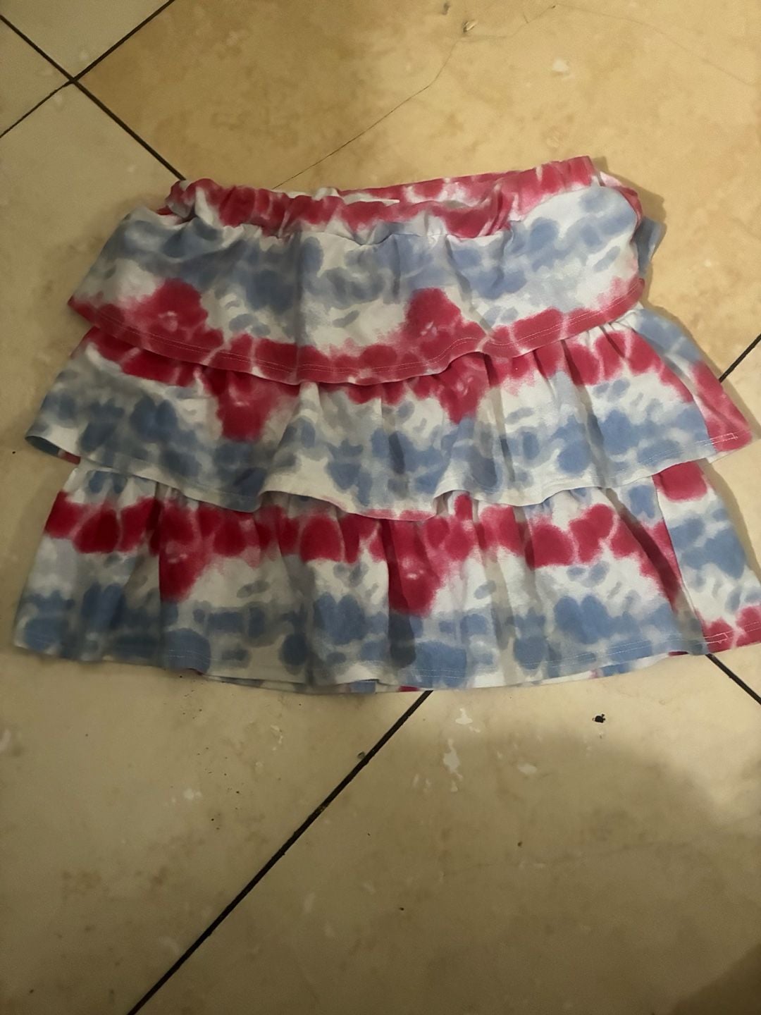 Girls Patriotic Red White and Blue Tie Dye Tiered Ruffle Skirt 9