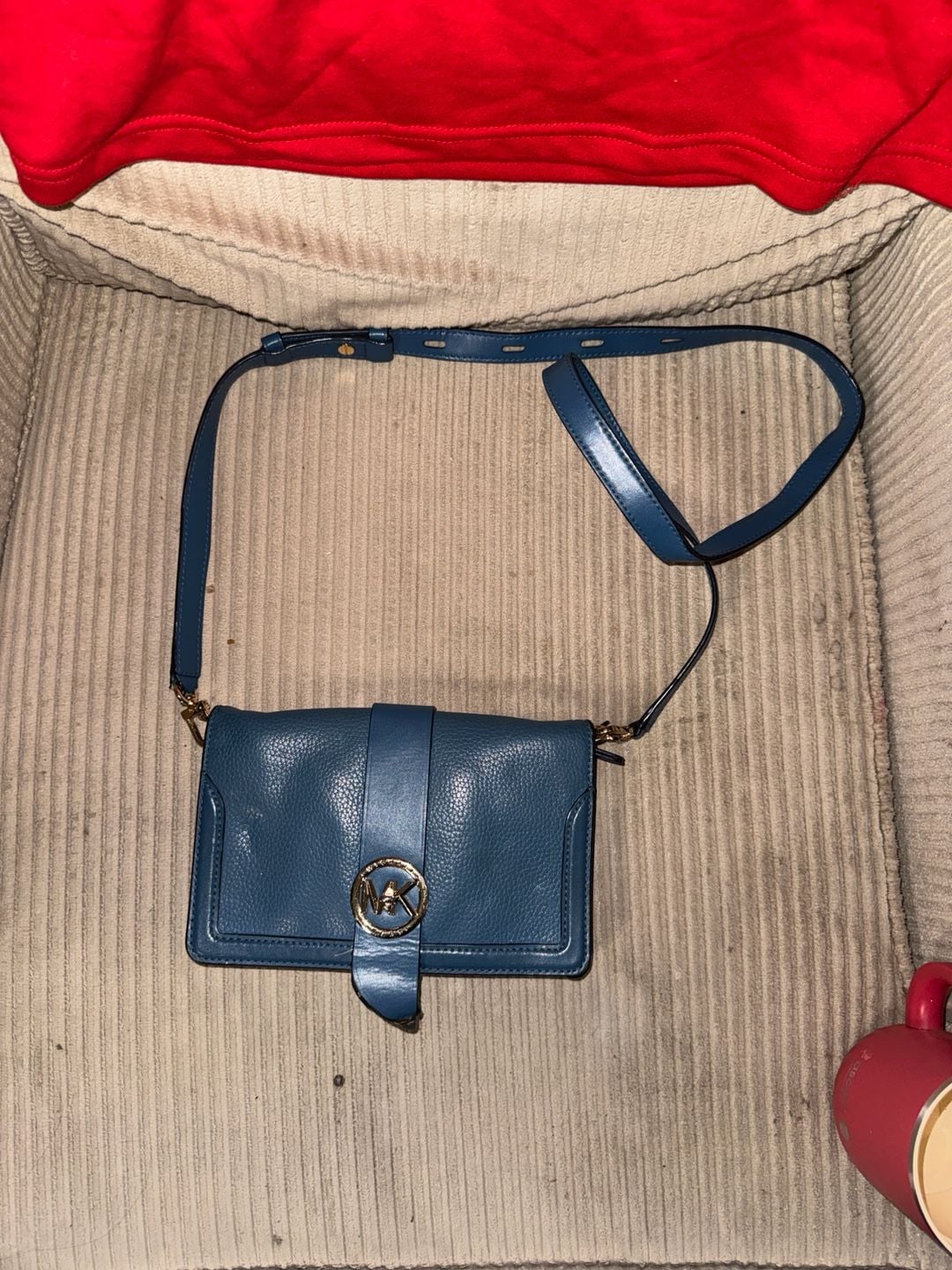 Pre-Loved! MICHAEL KORS Triple Gusset Crossbody leather bag dark chambray gold 2