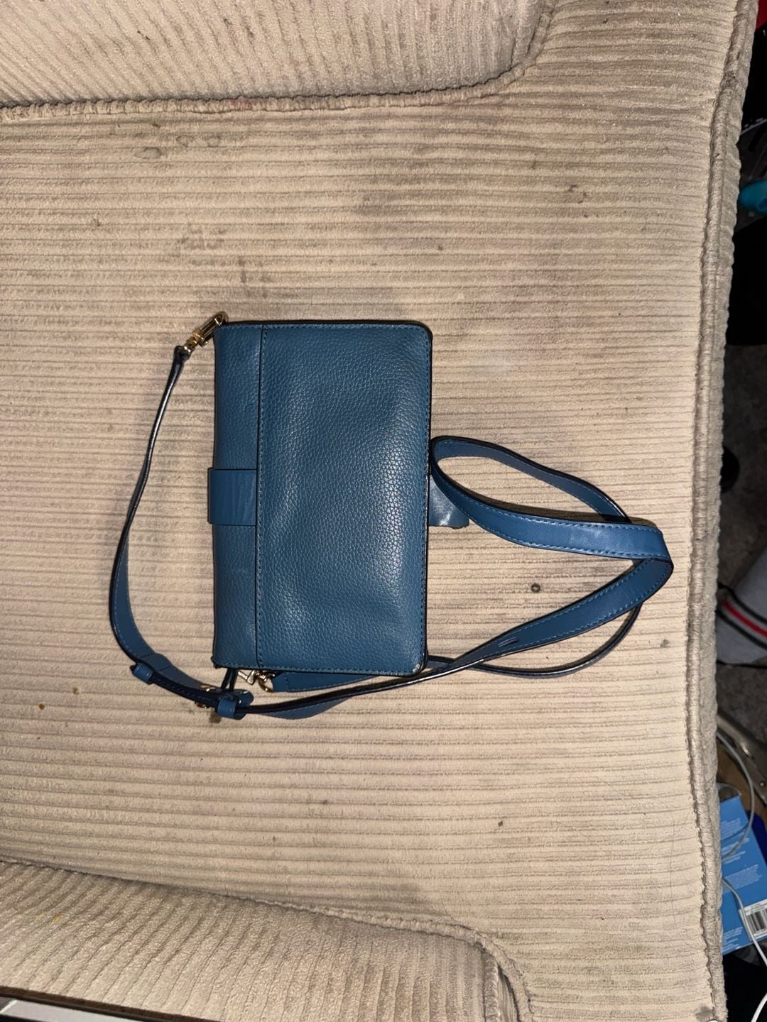 Pre-Loved! MICHAEL KORS Triple Gusset Crossbody leather bag dark chambray gold 9