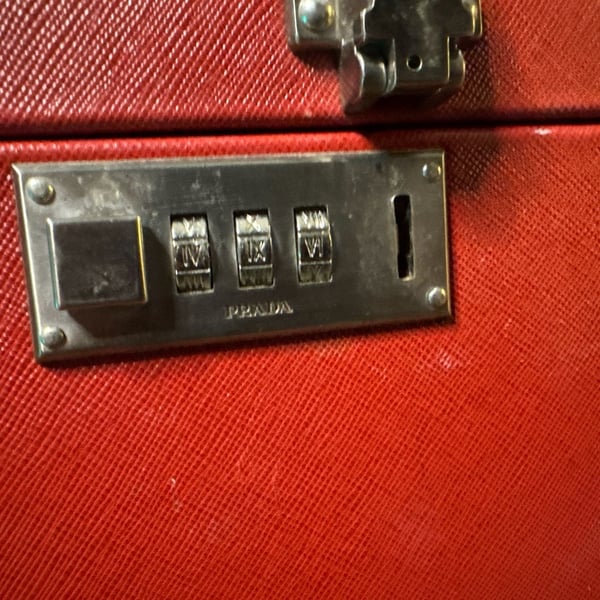 Vintage Prada Red Saffiano Leather Train Case Cosmetic Trunk