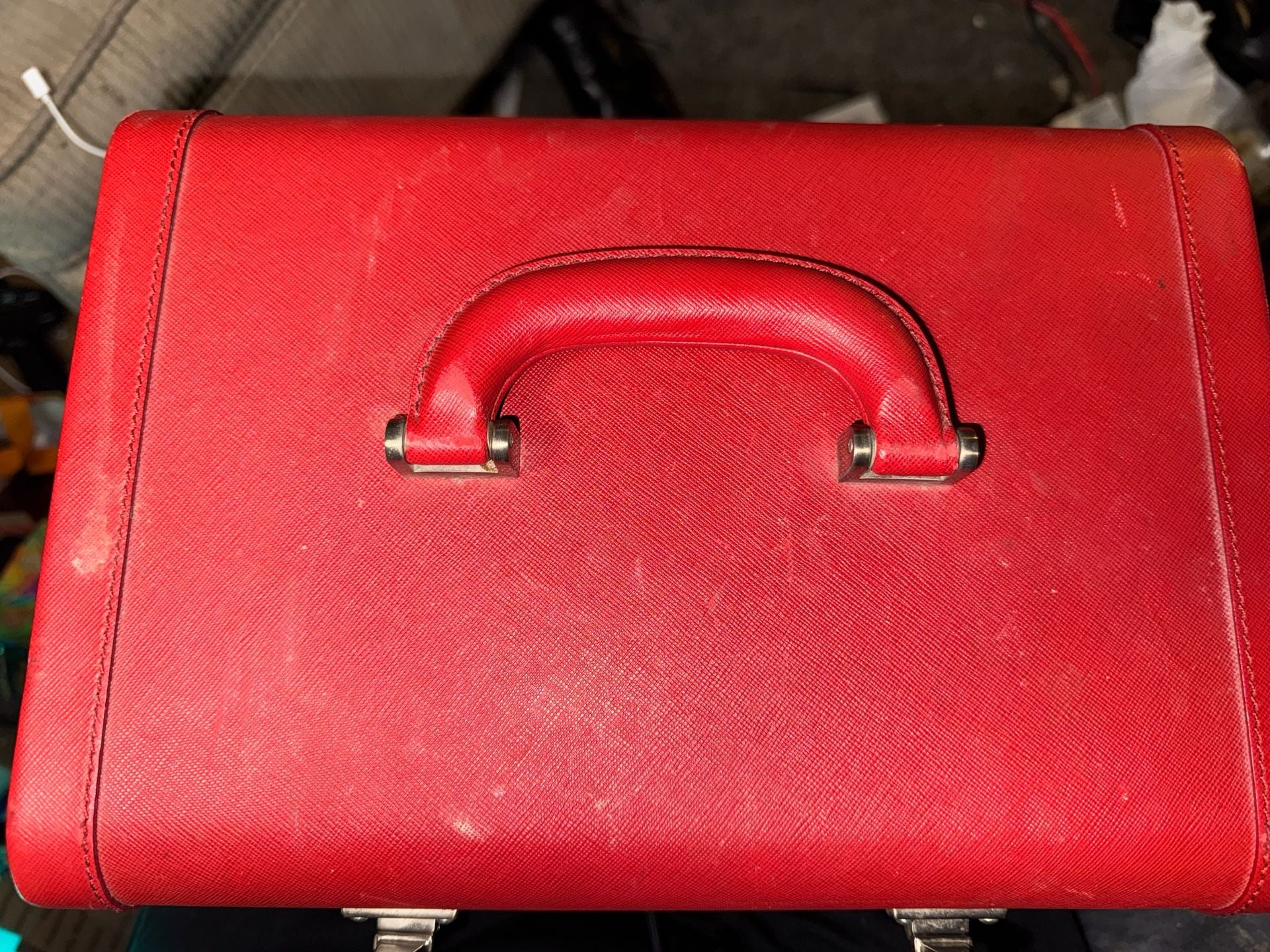 Vintage Prada Red Saffiano Leather Train Case Cosmetic Trunk 8