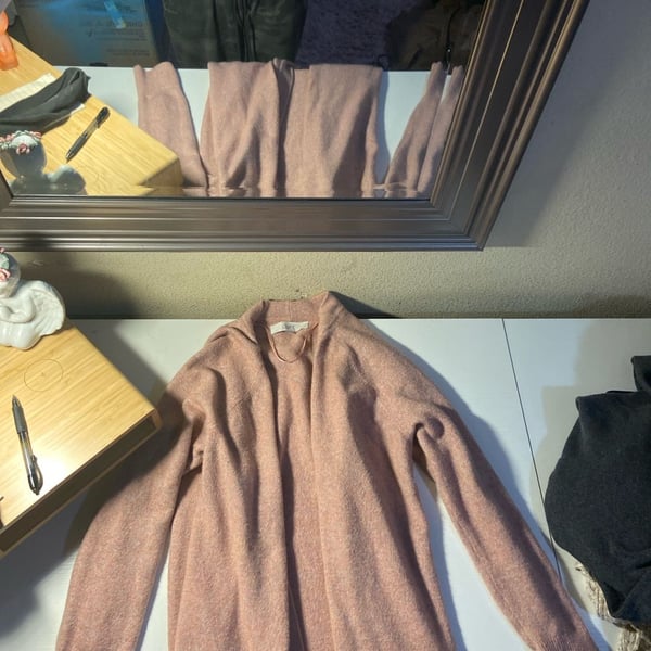 LOFT Petites Soft Knit Open Front Mid-Length Pink Cardigan Sweater