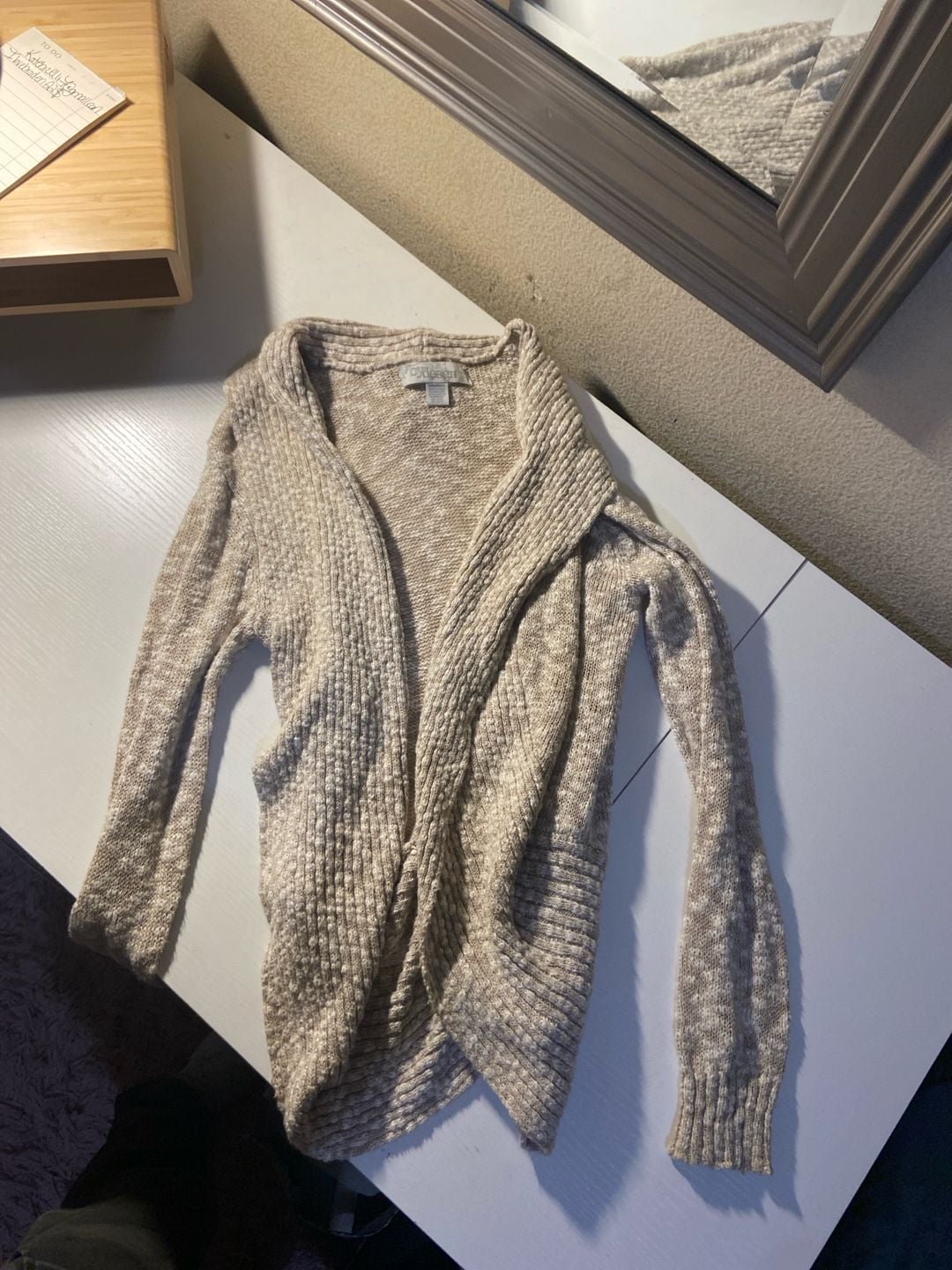bydesign Women's Medium Open Front Draped Knit Cardigan Sweater Beige 2