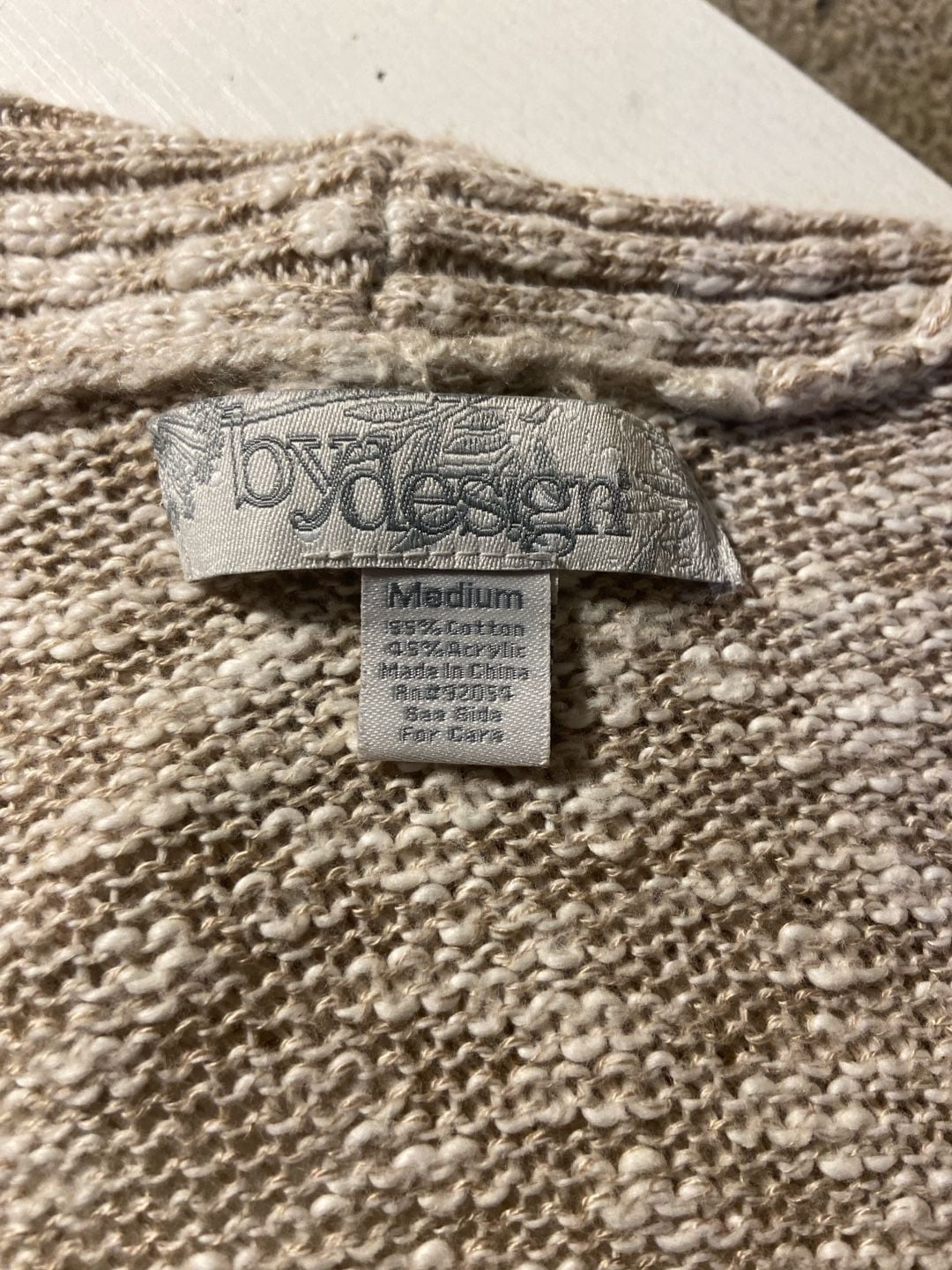 bydesign Women's Medium Open Front Draped Knit Cardigan Sweater Beige 3